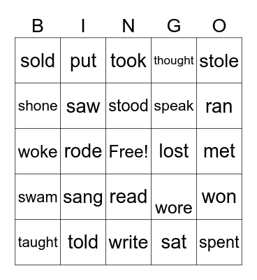 bingo of verbs Bingo Card