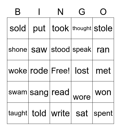 bingo of verbs Bingo Card
