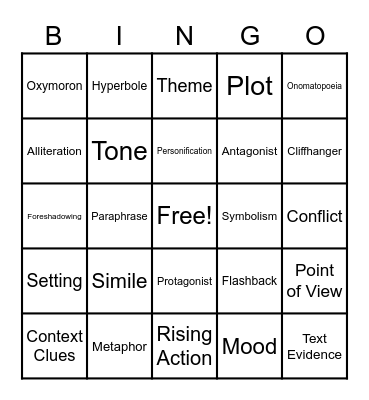 Literary Terminology Bingo Card