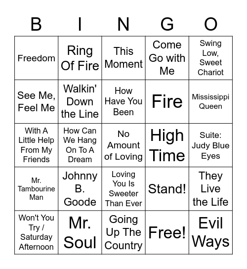 Music Of Woodstock Bingo Card