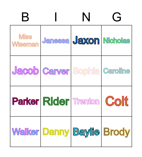 Block 2 BINGO Card