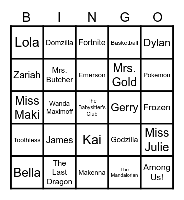 Mrs. Gold's Bingo Game Bingo Card