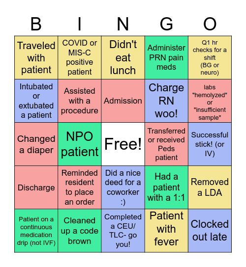 PICU NURSE'S WEEK Bingo Card