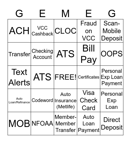 GEM (Ask the Question?) Bingo Card