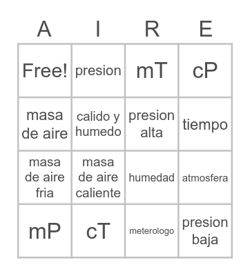 spanish Bingo Card