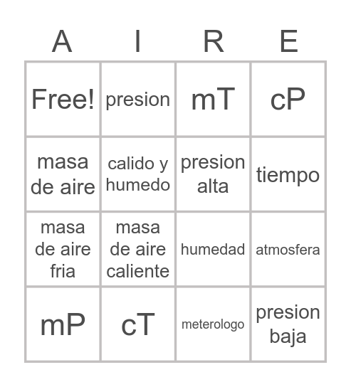 spanish Bingo Card