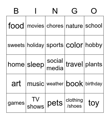 Chat with your partner about the topic. Bingo Card