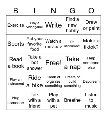 Coping Skills Bingo Card