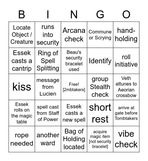 It's Really Weird To Call Them The Tombtakers When There's Only Two [Critical Role 2.136] Bingo Card