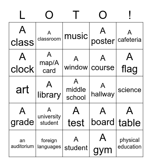 L'école Bingo Card
