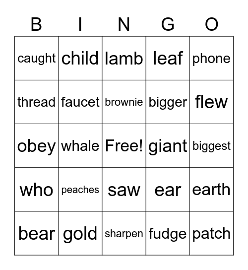 Phonics Chart 10-11 Clue Words Bingo Card
