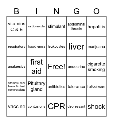 Health Review Bingo Card