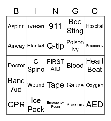 FIRST AID Bingo Card