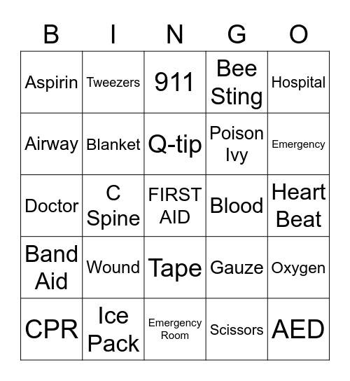 FIRST AID Bingo Card