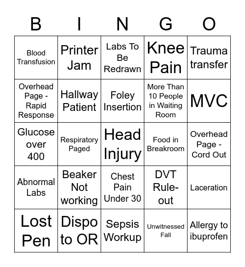 ER BINGO Card