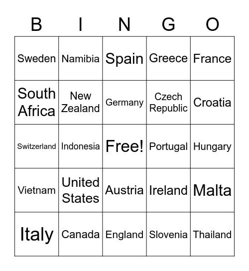 B&B's Travel Bingo Card