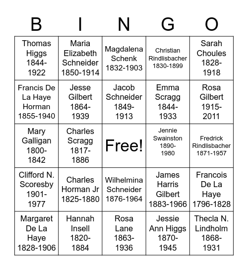 Family Reunion Bingo Card