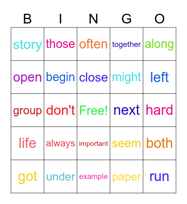 Sight Words Weeks 26 & 27 Bingo Card