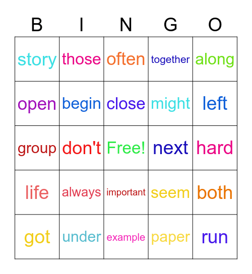 Sight Words Weeks 26 & 27 Bingo Card