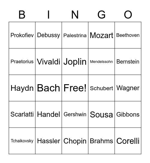 Composer Bingo Card