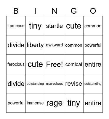 Vocabulary 1 & 2 Bingo Card