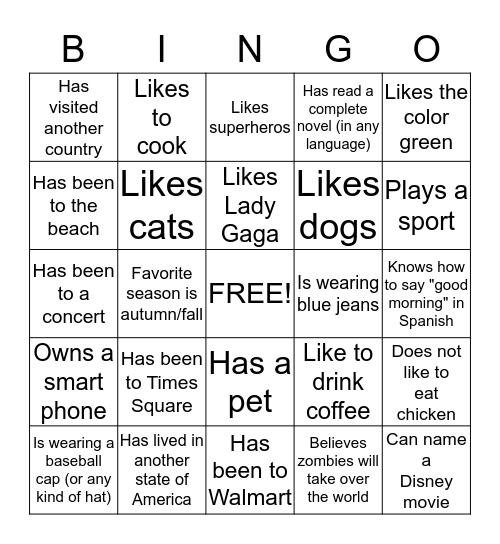 Get to Know Your Class Bingo Card