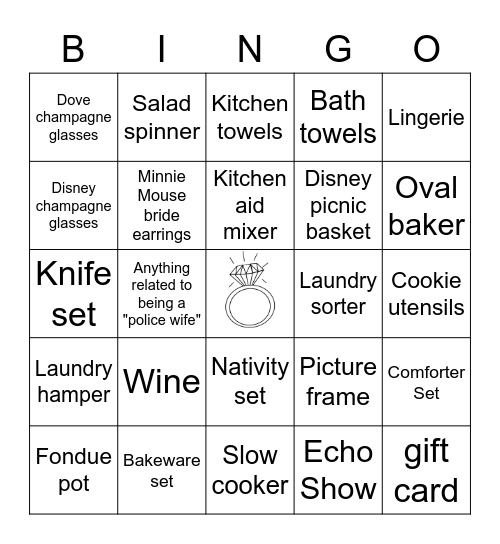 Gabriella's Bridal Shower BINGO Card