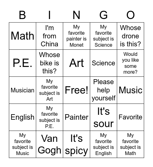 Untitled Bingo Card