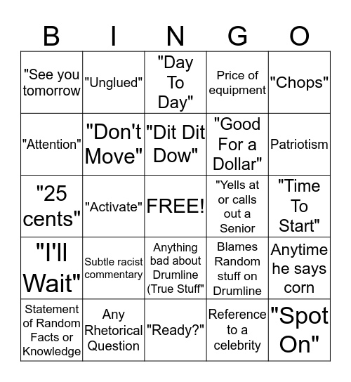 Mr. Johnson Bingo Card