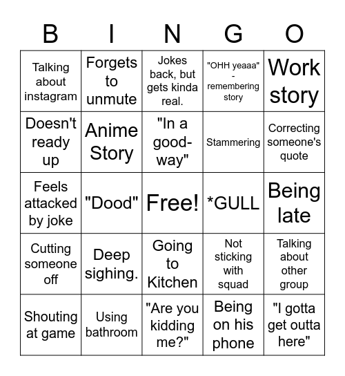 Mooker Bingo Card