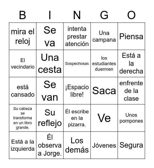 Vocabulario para "Soy yo" & "Una clase aburrida" Bingo Card