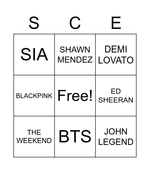 Who sings this song? Bingo Card