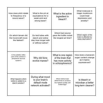 Science Fair Bingo Card