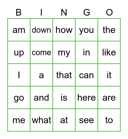 Sight words Bingo Card