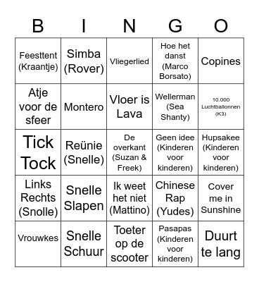 De BINGO van groep 8 Bingo Card