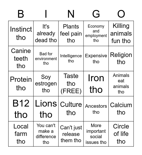 V E G A N Bingo Card