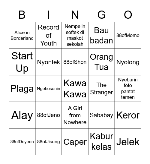 IRENE's Board Bingo Card