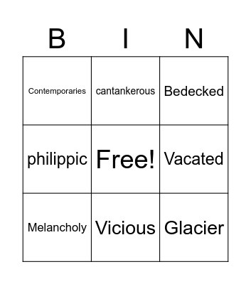 Vocabulary Bingo Card