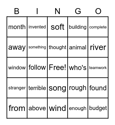 High Frequency Words Bingo Card