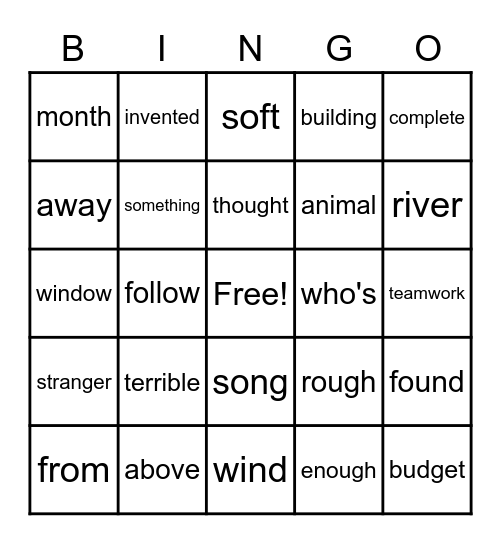 High Frequency Words Bingo Card