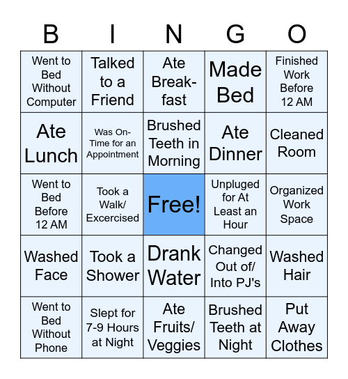 Self-care Bingo Card