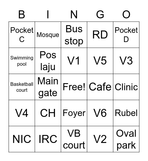 UTP Places Bingo Card