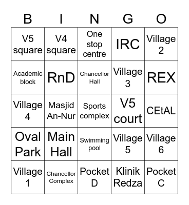 UTP PLACES Bingo Card