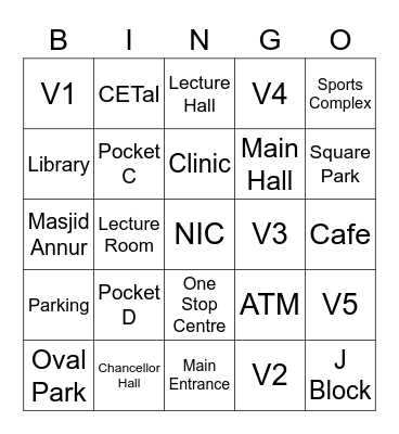 UTP Places Bingo Card