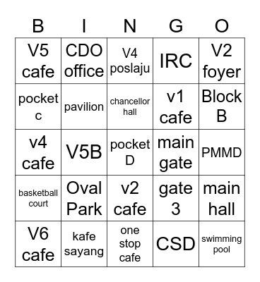 PLACES IN UTP Bingo Card