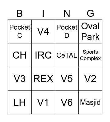 PLACES IN  UTP Bingo Card