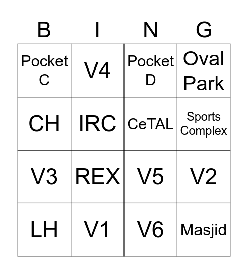 PLACES IN  UTP Bingo Card