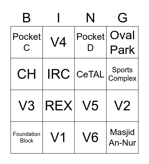 PLACES IN UTP Bingo Card