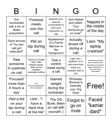 WFH Bingo Card