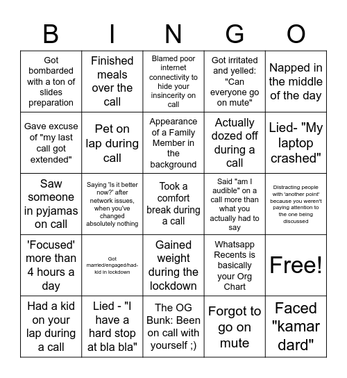 WFH Bingo Card